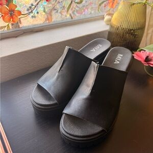 MIA Black Leather Mules